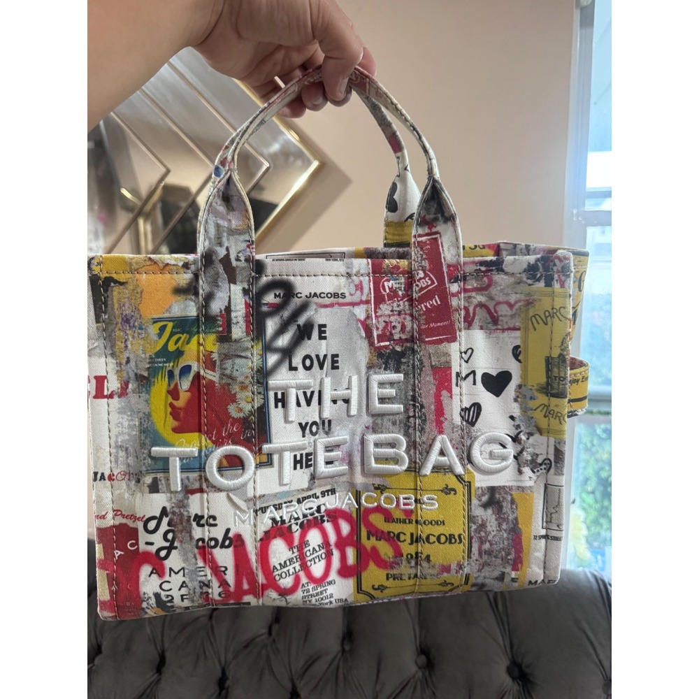 Marc Jacobs The Tote Bag Small Graffiti Print Canvas Crossbody Handbag Multi
